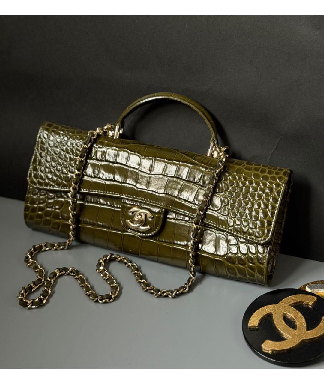 CHANEL Хаки кожаная сумка через плечо, фото 3