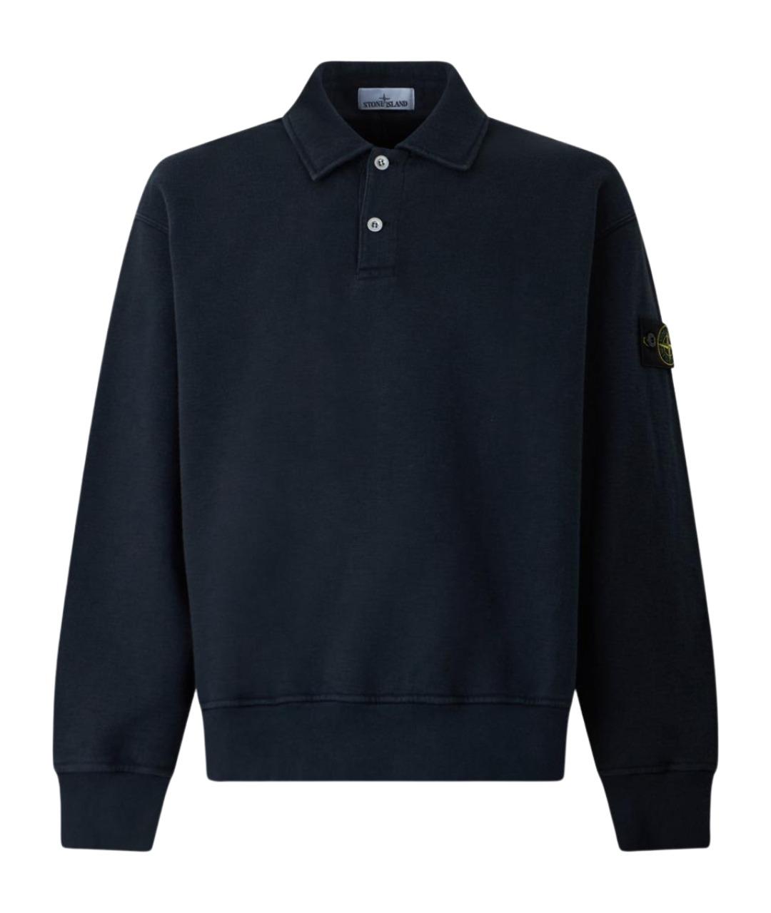 STONE ISLAND Темно-синее хлопковое поло с длинным рукавом, фото 1