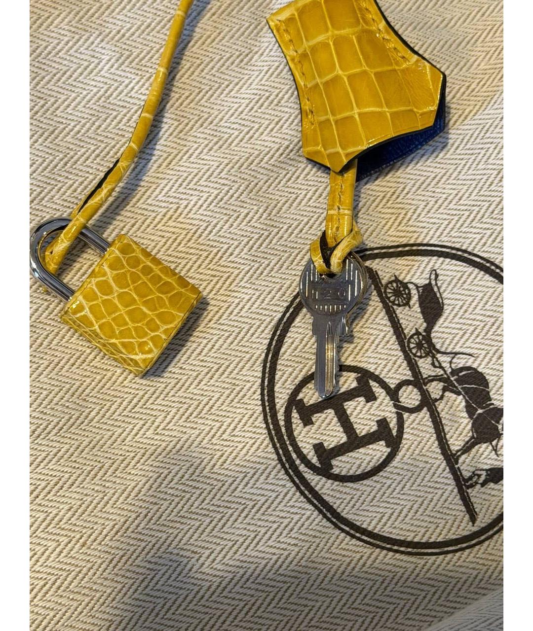 HERMES Синяя сумка с короткими ручками из кожи аллигатора, фото 6