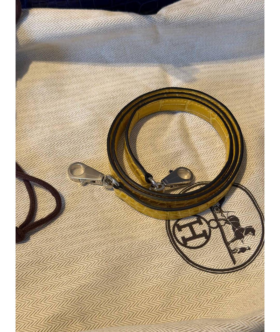 HERMES Синяя сумка с короткими ручками из кожи аллигатора, фото 7