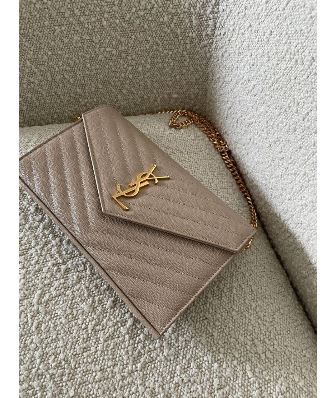 SAINT LAURENT Бежевая кожаная сумка через плечо, фото 4