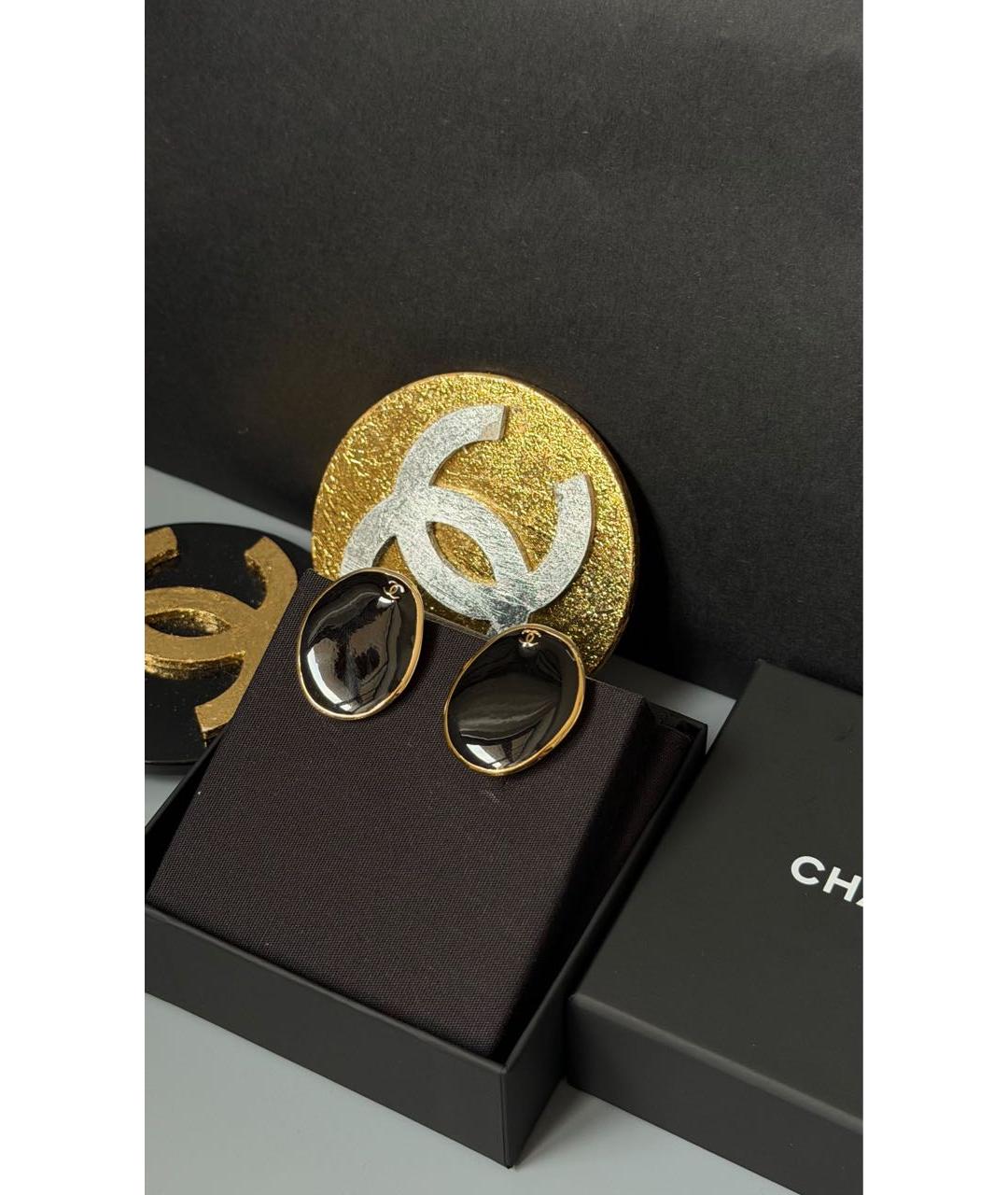 CHANEL Черные металлические серьги, фото 2