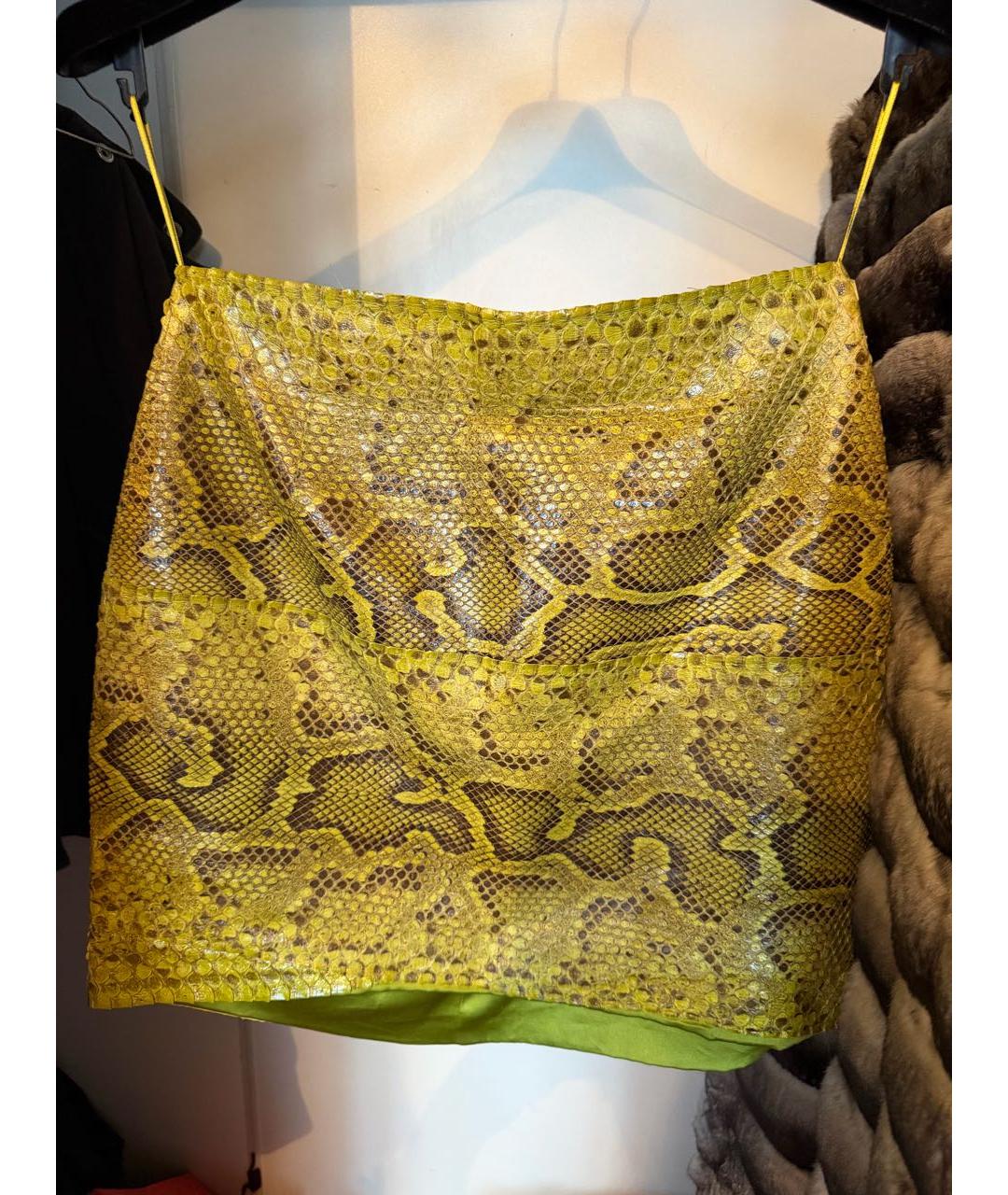 DOLCE&GABBANA Зеленая юбка мини из кожи питона, фото 2