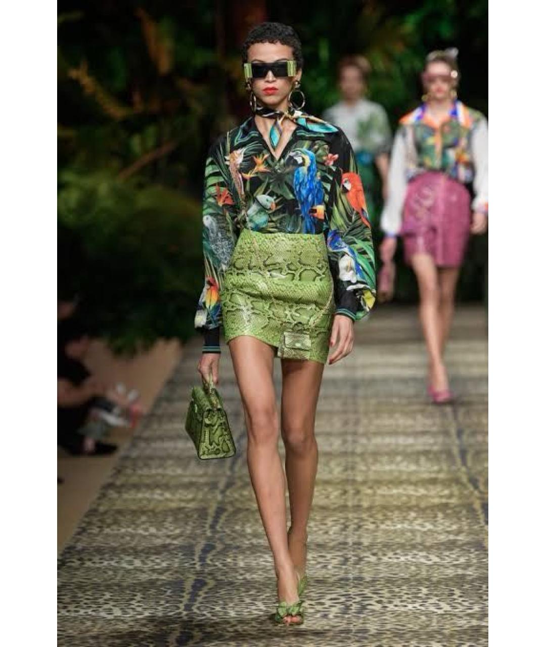 DOLCE&GABBANA Зеленая юбка мини из кожи питона, фото 4