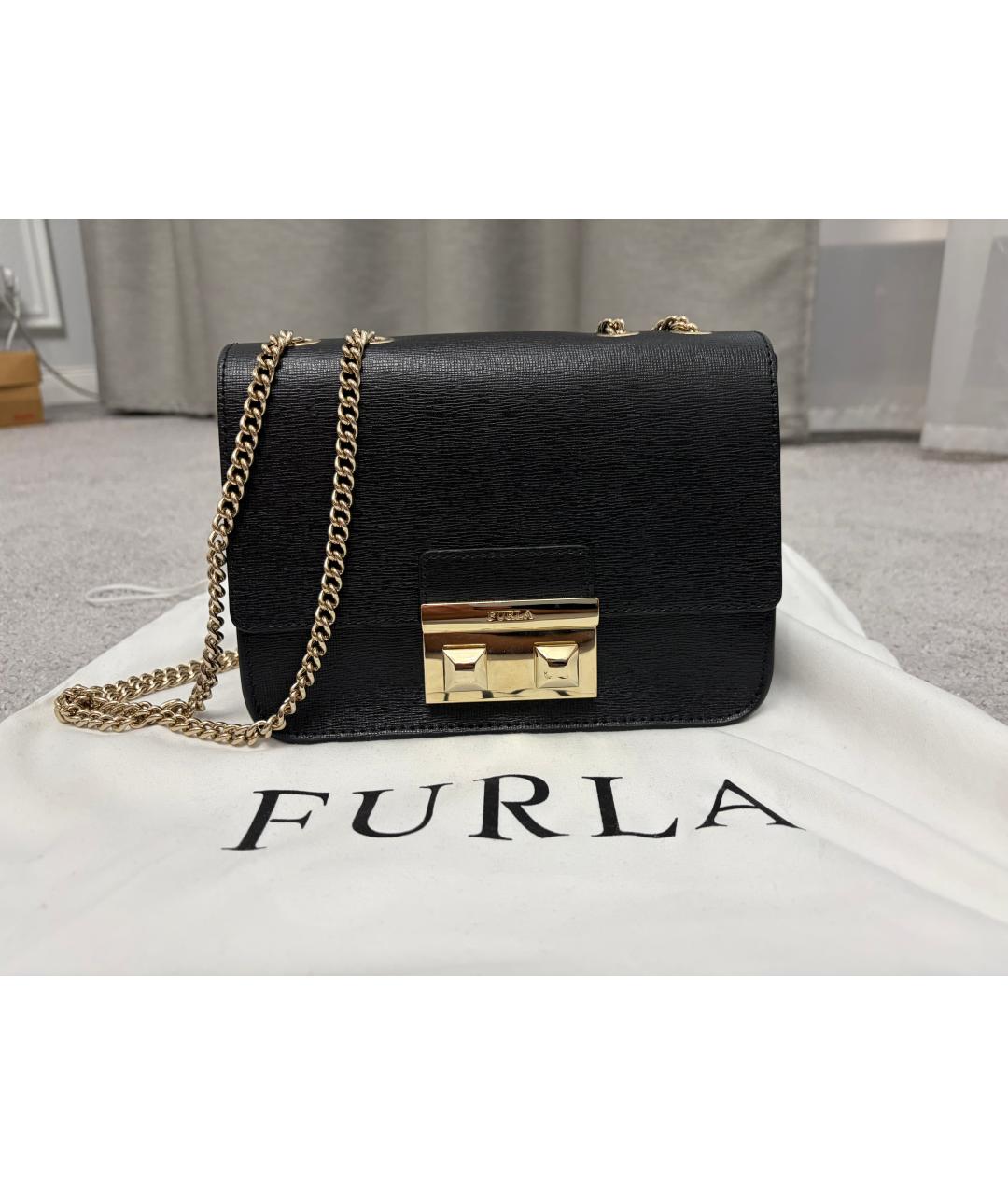 FURLA Черная кожаная сумка через плечо, фото 3