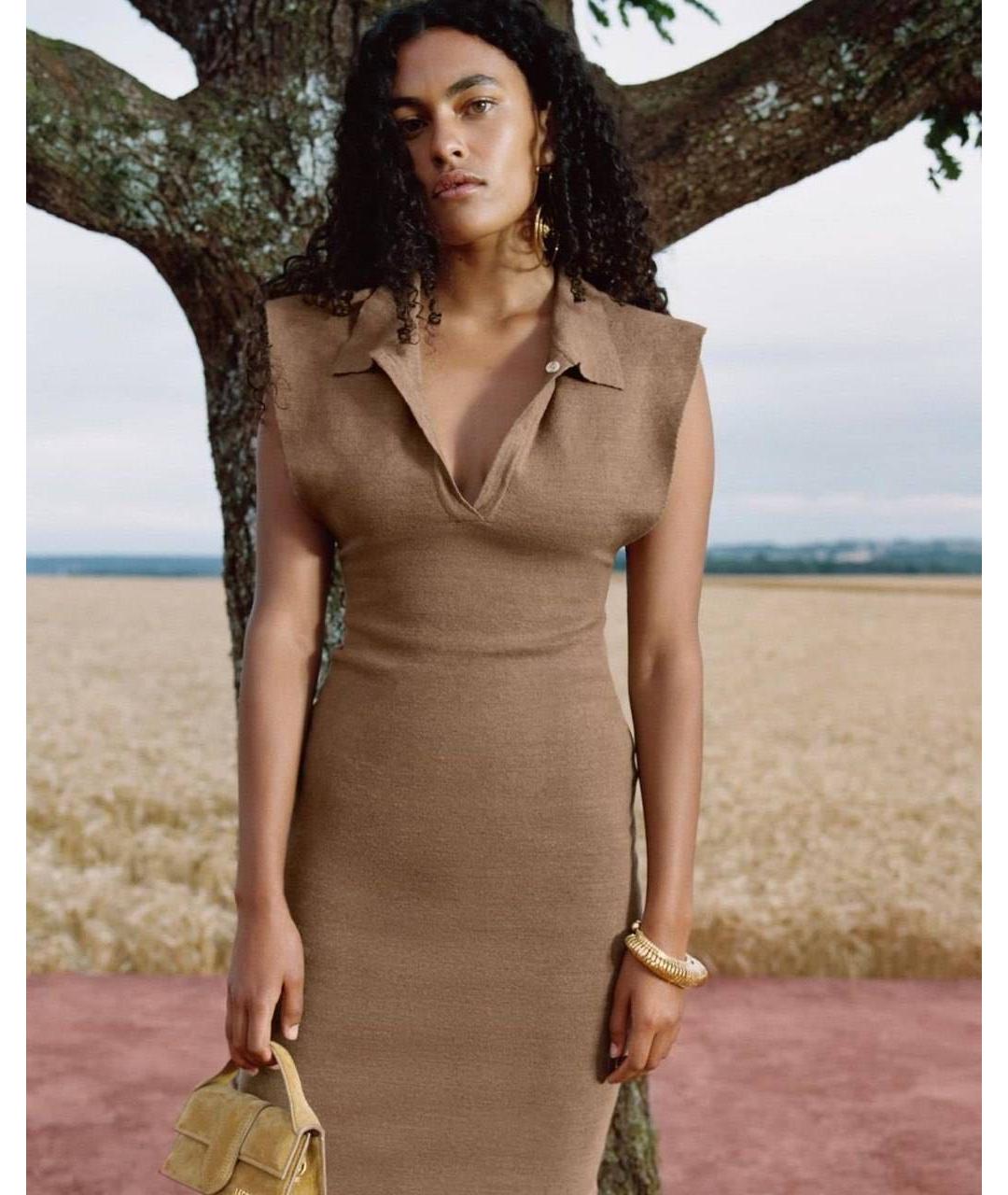 JACQUEMUS Коричневое льняное повседневное платье, фото 2