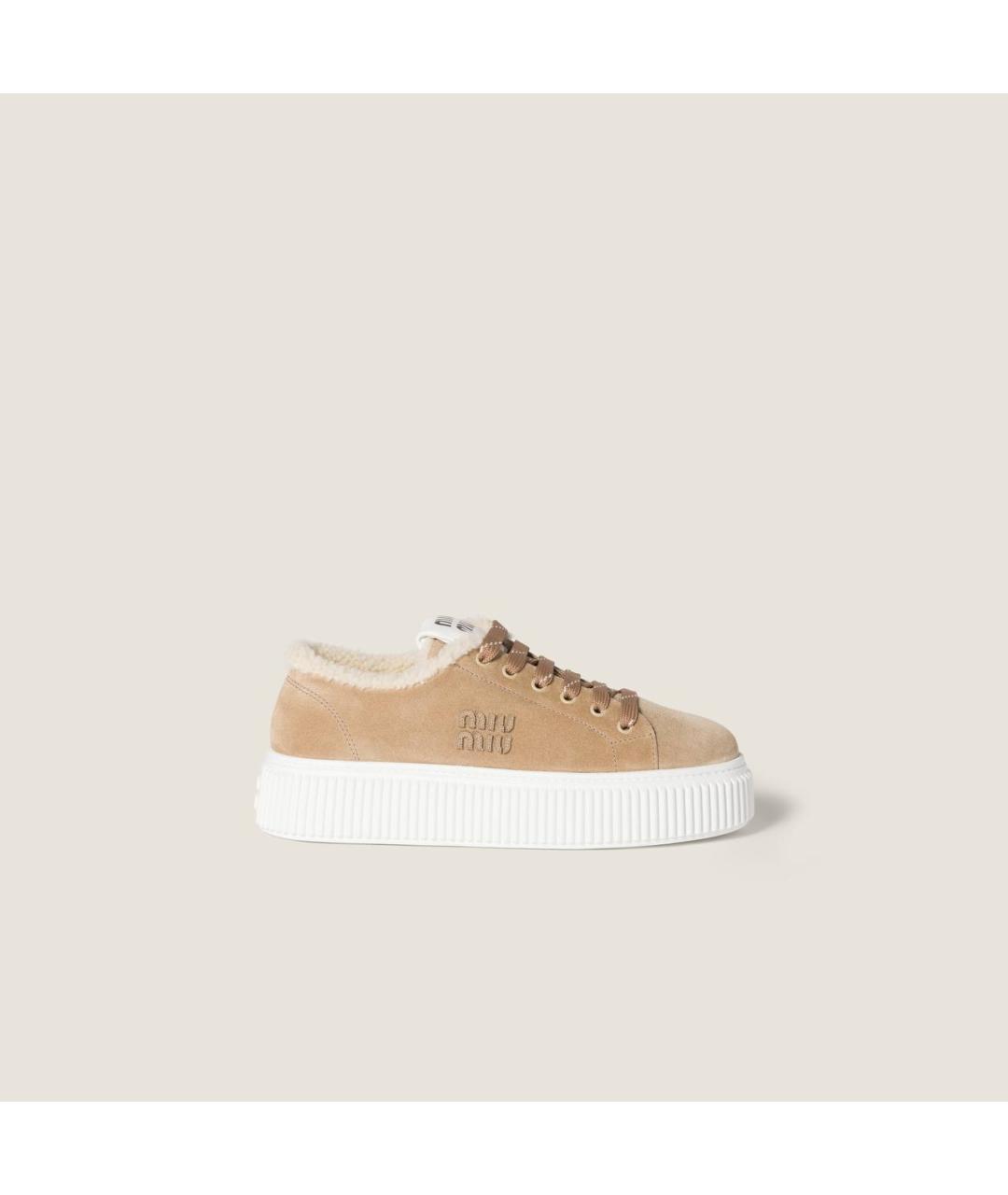 MIU MIU Бежевые замшевые кеды, фото 7