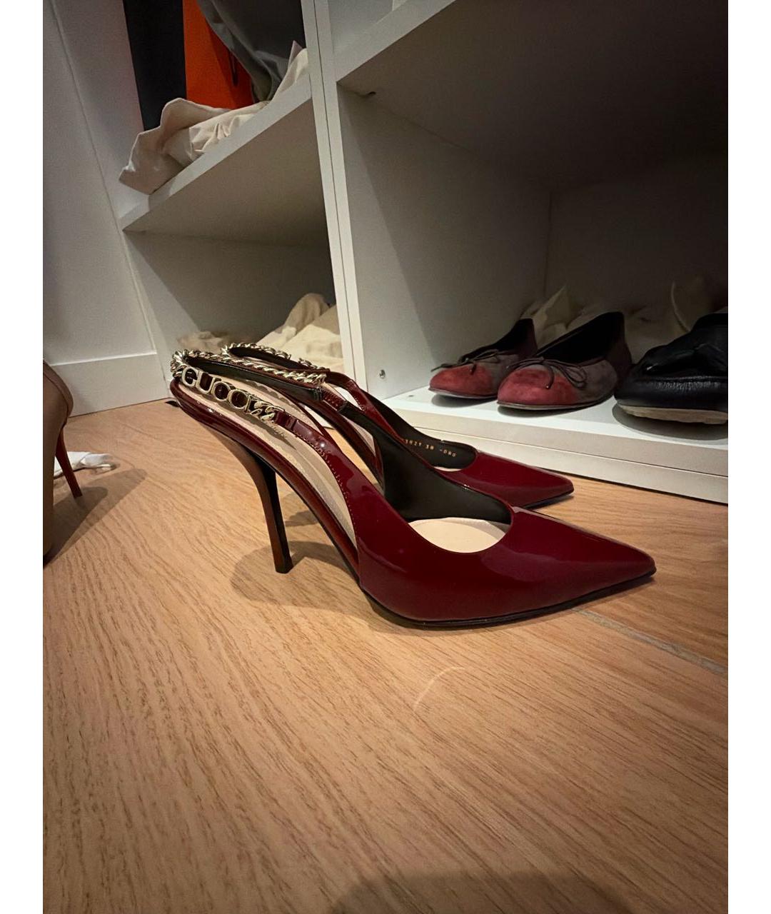 GUCCI Бордовые туфли из лакированной кожи, фото 5