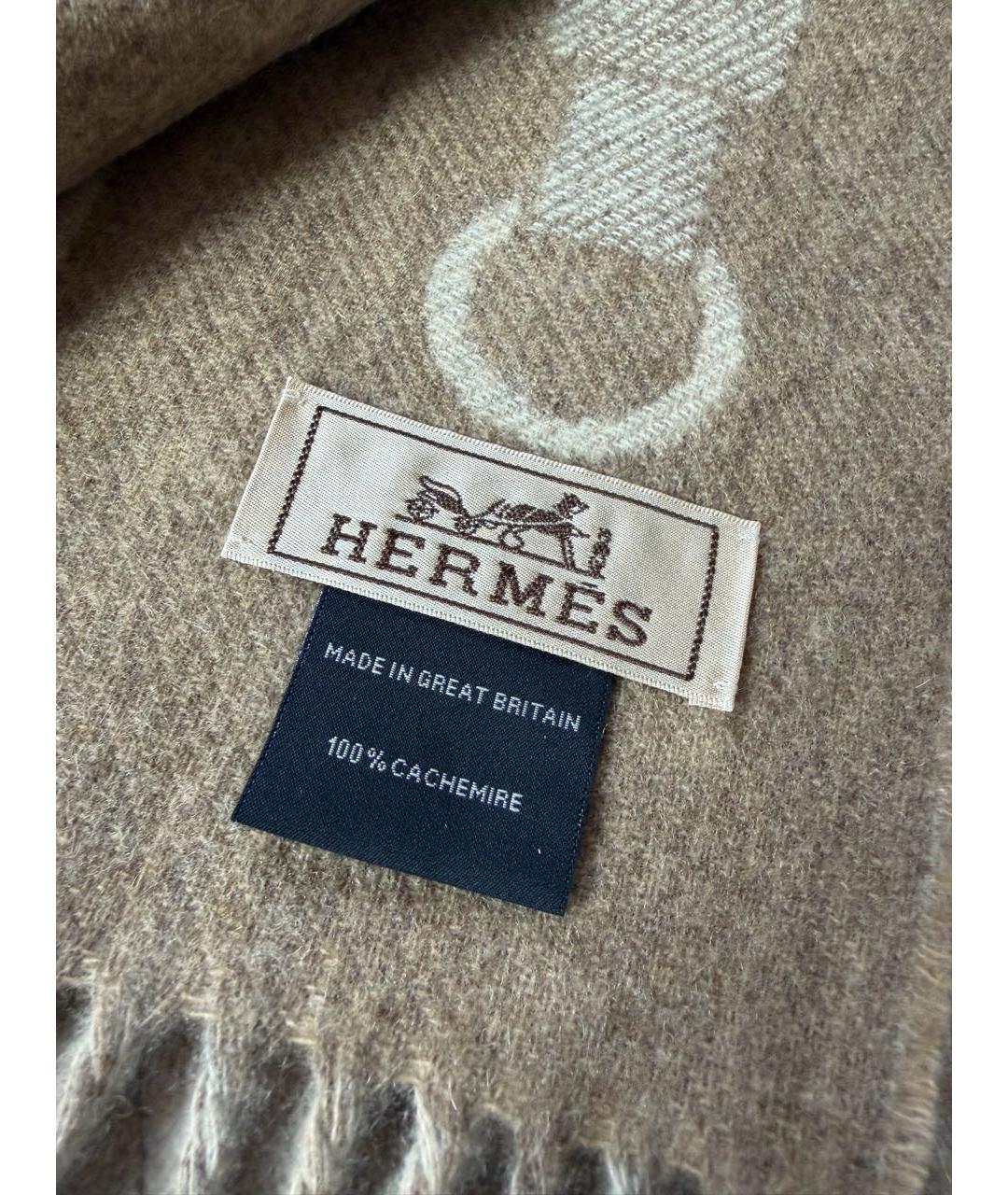 HERMES Бежевый кашемировый шарф, фото 3