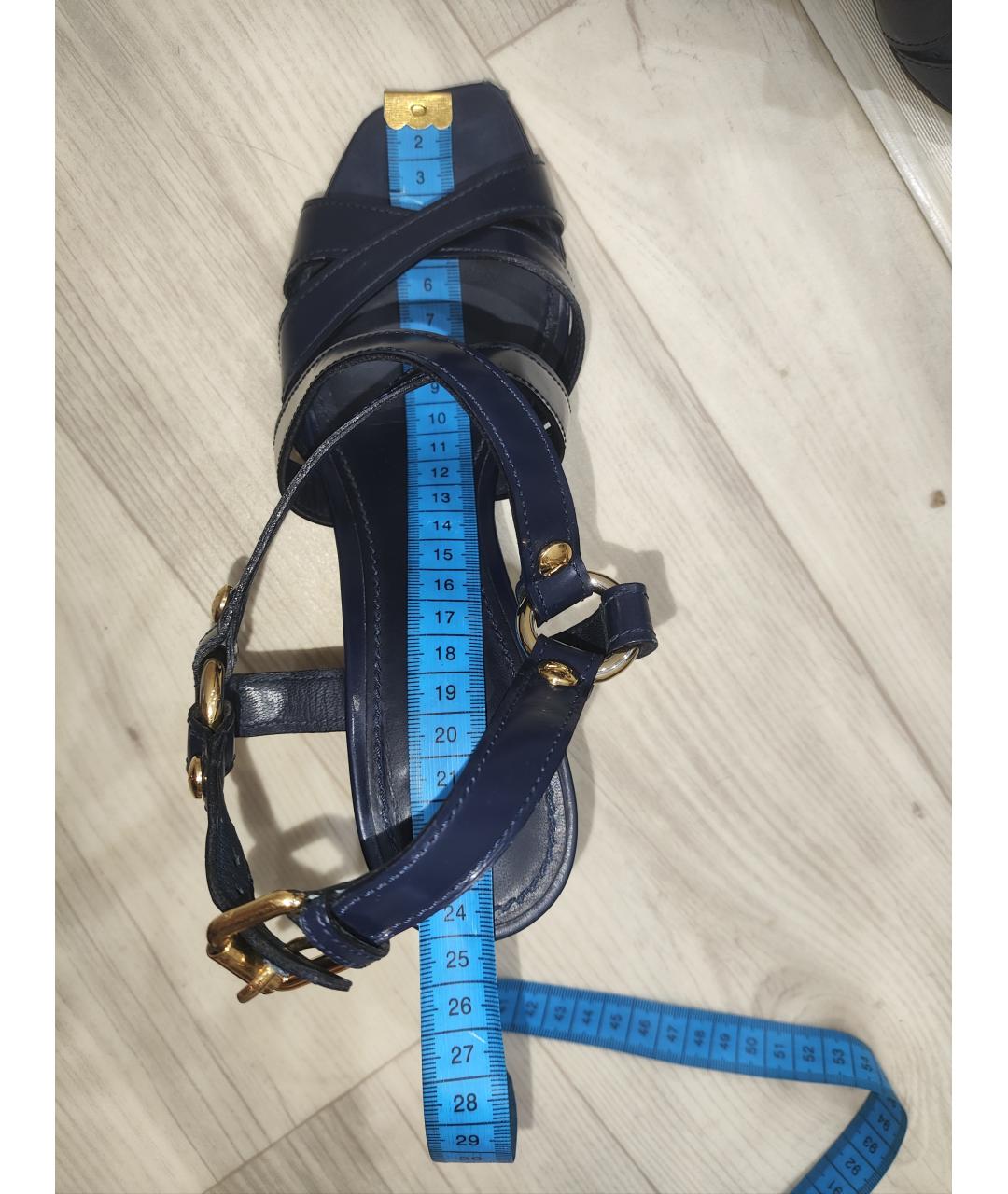 LOUIS VUITTON Темно-синие кожаные босоножки, фото 8