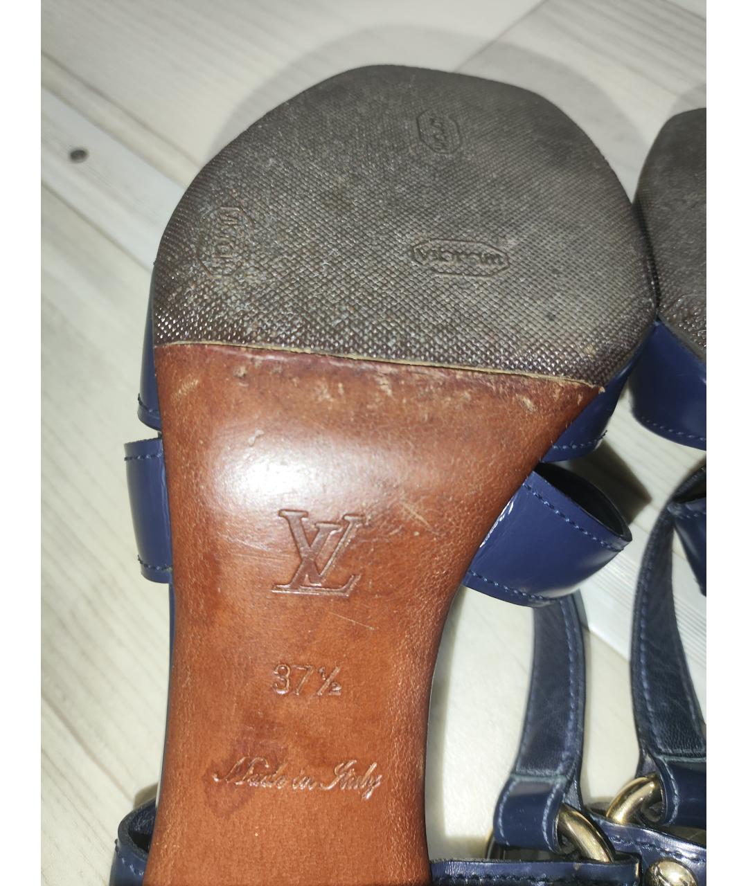 LOUIS VUITTON Темно-синие кожаные босоножки, фото 5