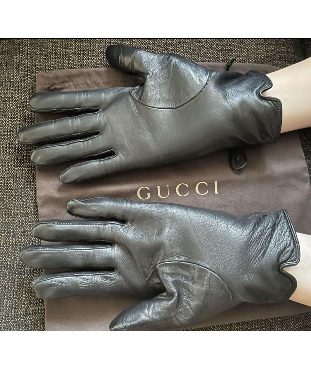 GUCCI Черные кожаные перчатки, фото 2