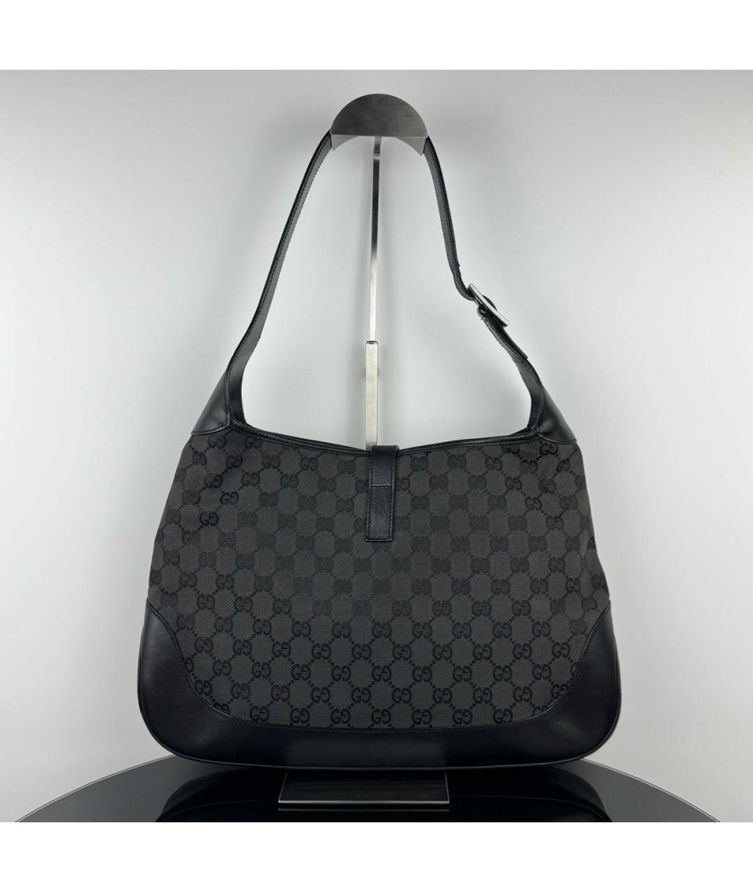 GUCCI Антрацитовая жаккардовая сумка с короткими ручками, фото 2