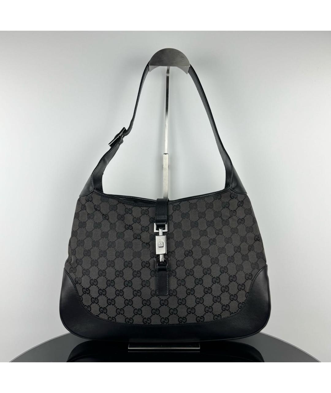 GUCCI Антрацитовая жаккардовая сумка с короткими ручками, фото 7