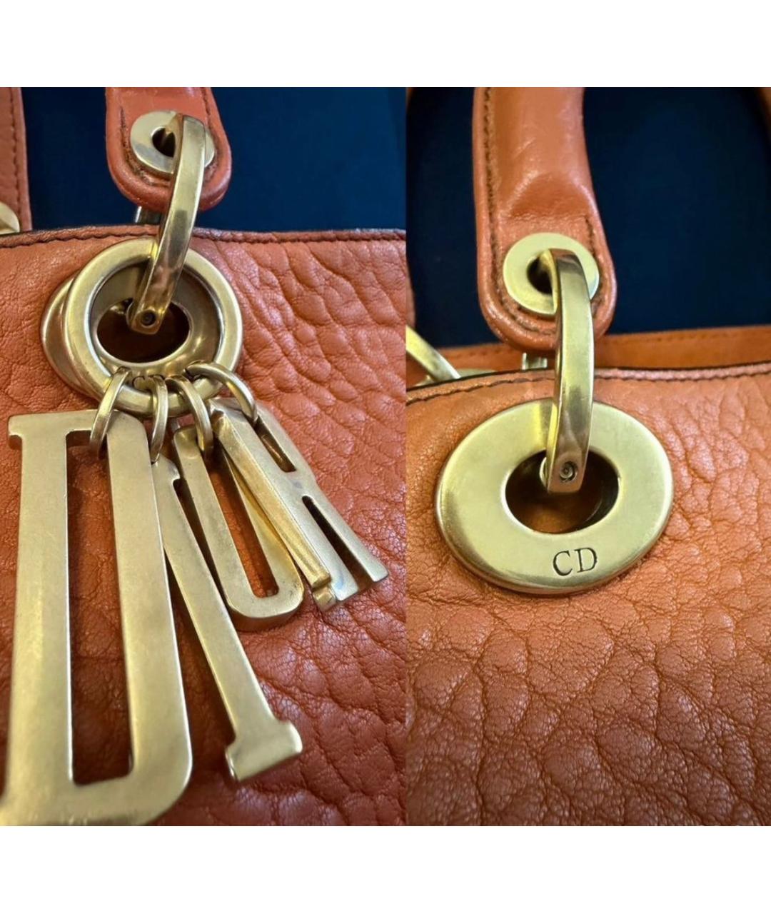 CHRISTIAN DIOR Оранжевая кожаная сумка с короткими ручками, фото 6