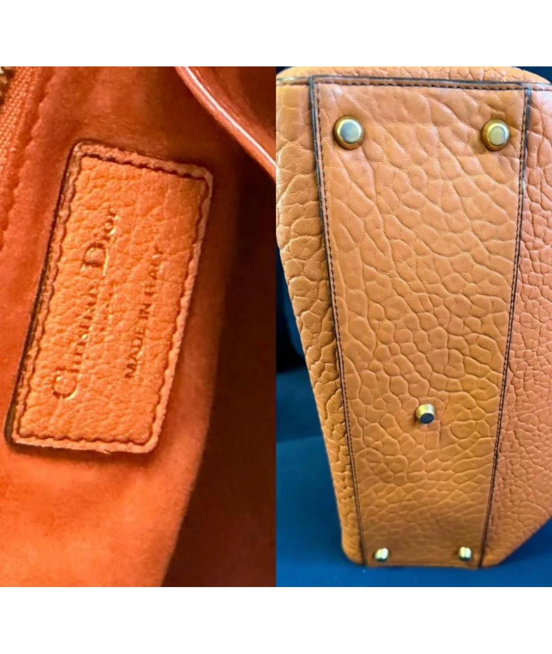 CHRISTIAN DIOR Оранжевая кожаная сумка с короткими ручками, фото 5