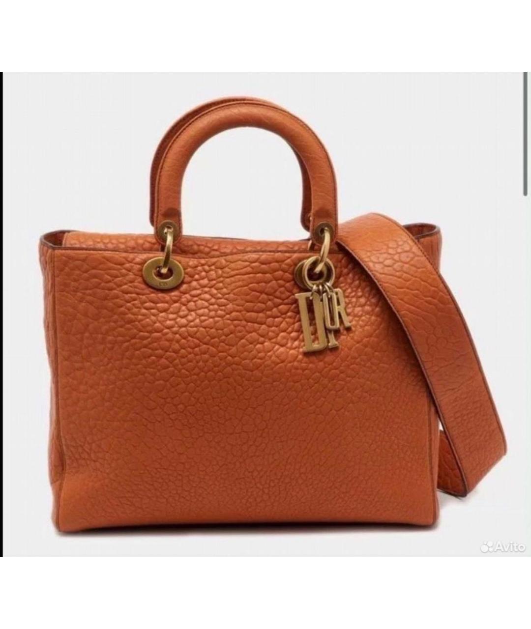 CHRISTIAN DIOR Оранжевая кожаная сумка с короткими ручками, фото 7