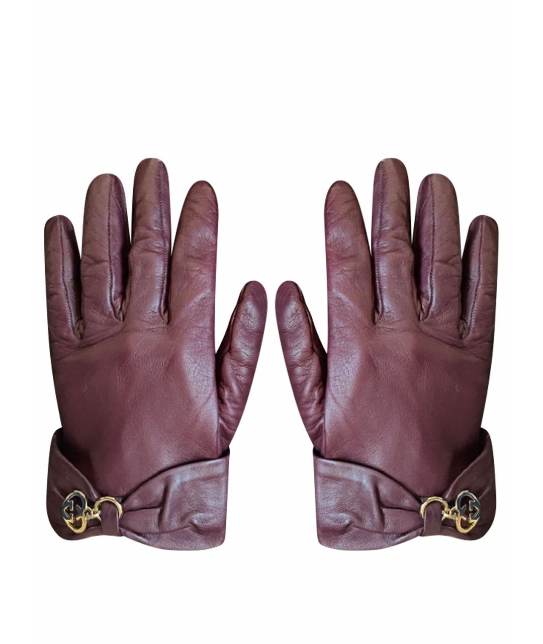 GUCCI Бордовые кожаные перчатки, фото 1