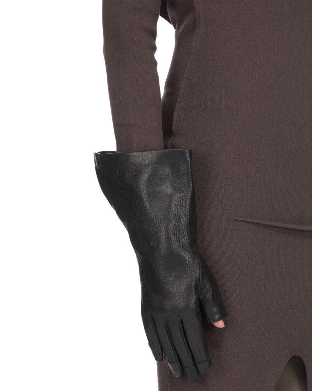 RICK OWENS Черные кожаные перчатки, фото 6
