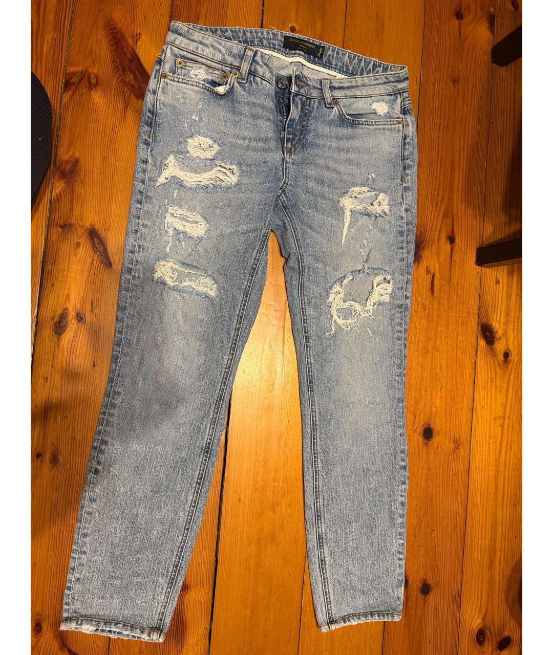 DOLCE&GABBANA Голубые хлопковые прямые джинсы, фото 5