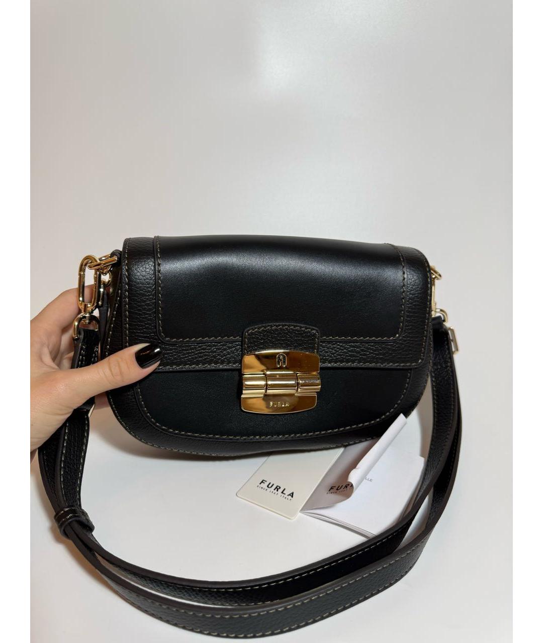 FURLA Черная кожаная сумка через плечо, фото 7