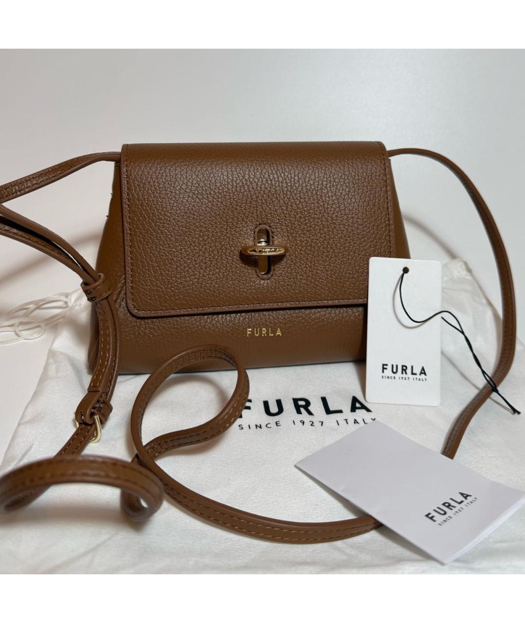 FURLA Коричневая кожаная сумка через плечо, фото 5