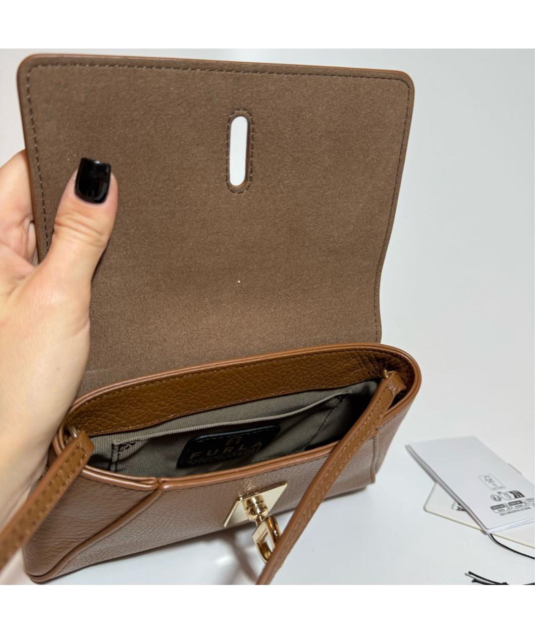 FURLA Коричневая кожаная сумка через плечо, фото 4