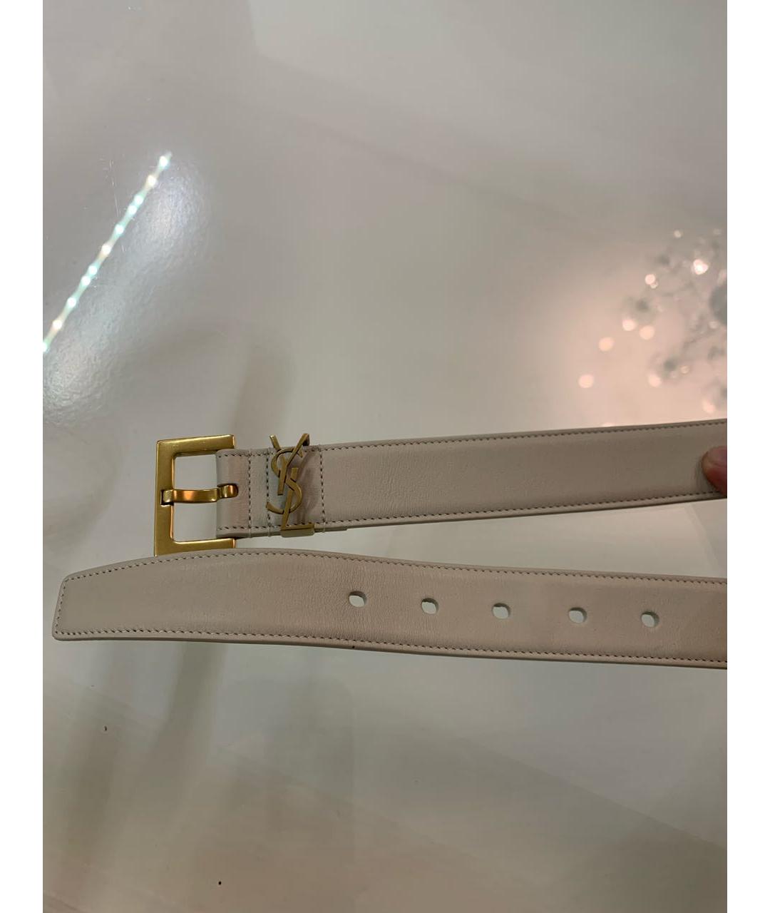 SAINT LAURENT Белый кожаный ремень, фото 6