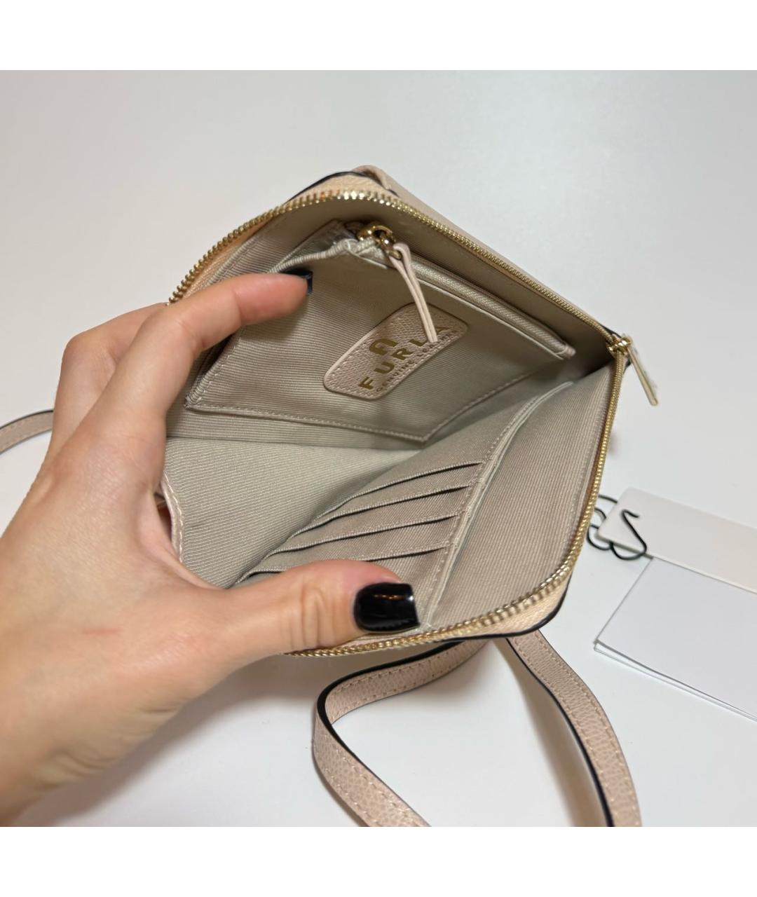 FURLA Бежевая кожаная сумка через плечо, фото 4
