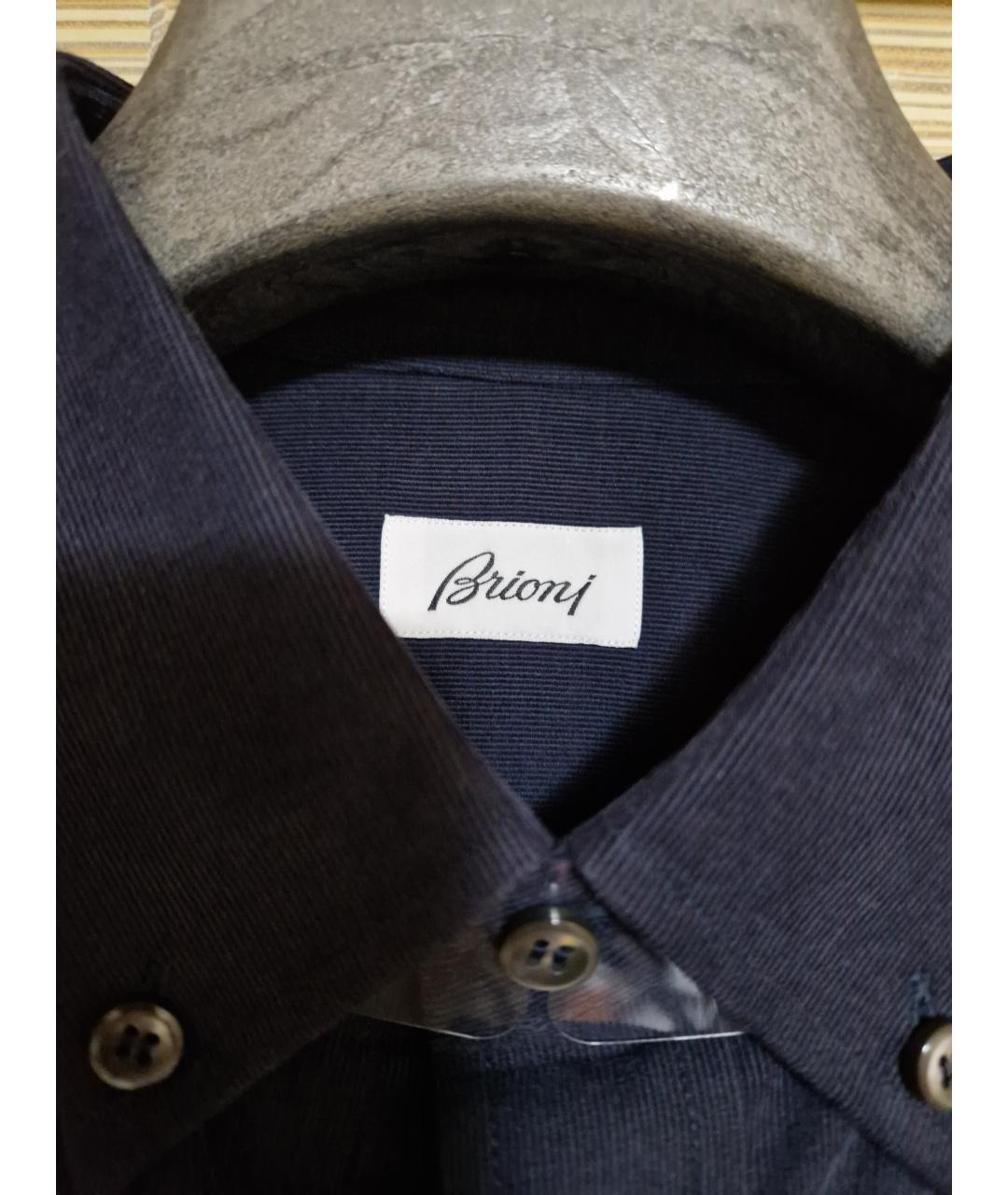 BRIONI Темно-синяя хлопковая кэжуал рубашка, фото 2