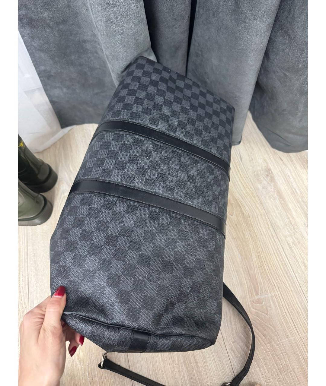 LOUIS VUITTON Антрацитовая сумка на плечо из канвы, фото 3