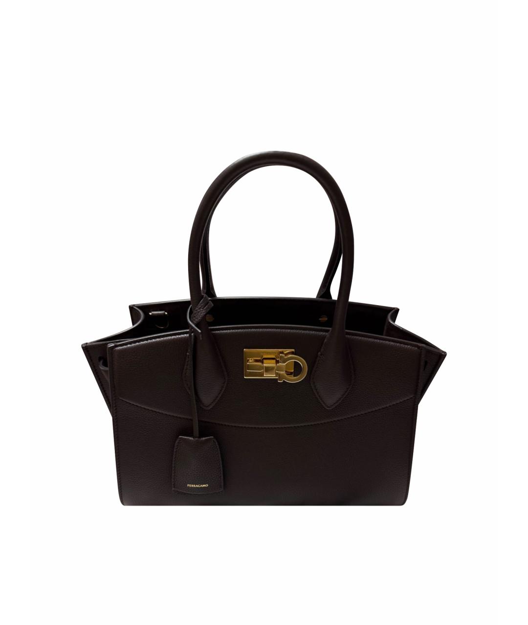 FERRAGAMO Коричневая кожаная сумка с короткими ручками, фото 1