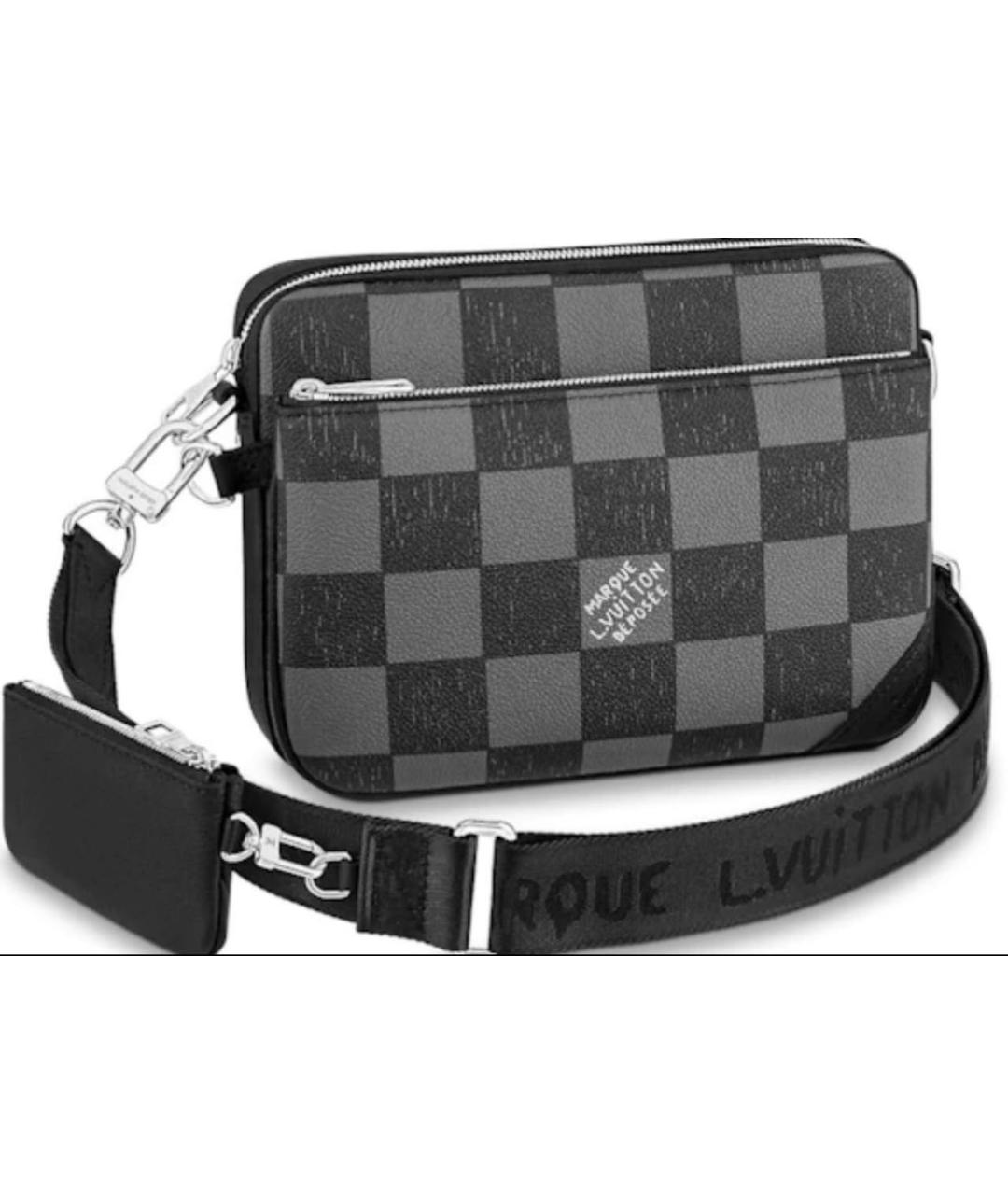 LOUIS VUITTON Антрацитовая кожаная сумка на плечо, фото 7
