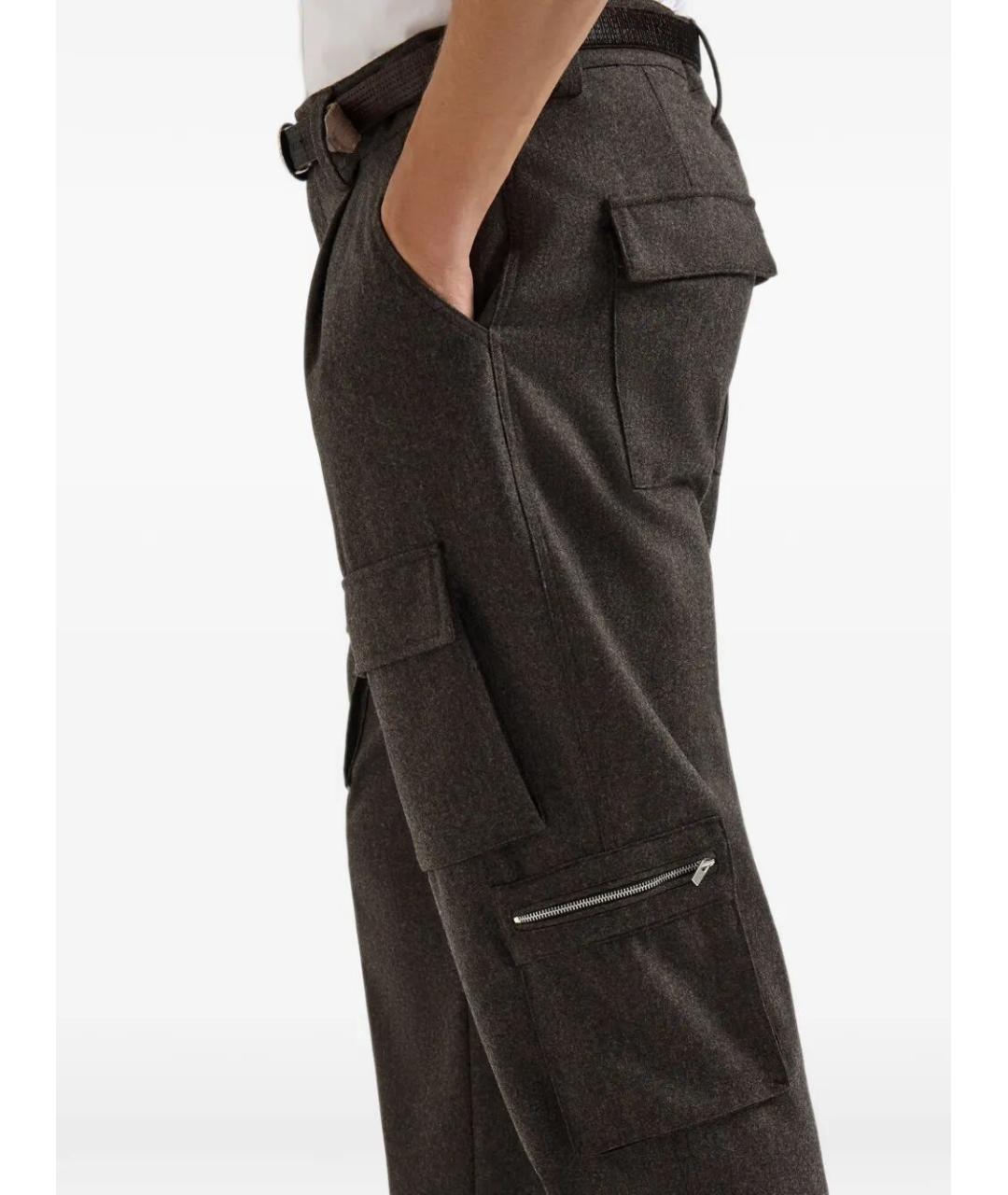 BRUNELLO CUCINELLI Коричневые шерстяные повседневные брюки, фото 3