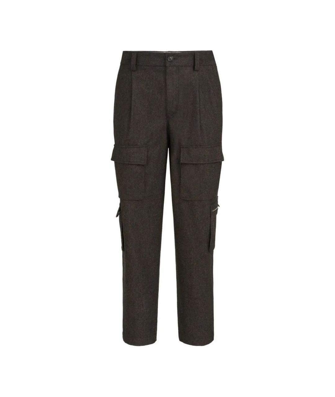 BRUNELLO CUCINELLI Коричневые шерстяные повседневные брюки, фото 1