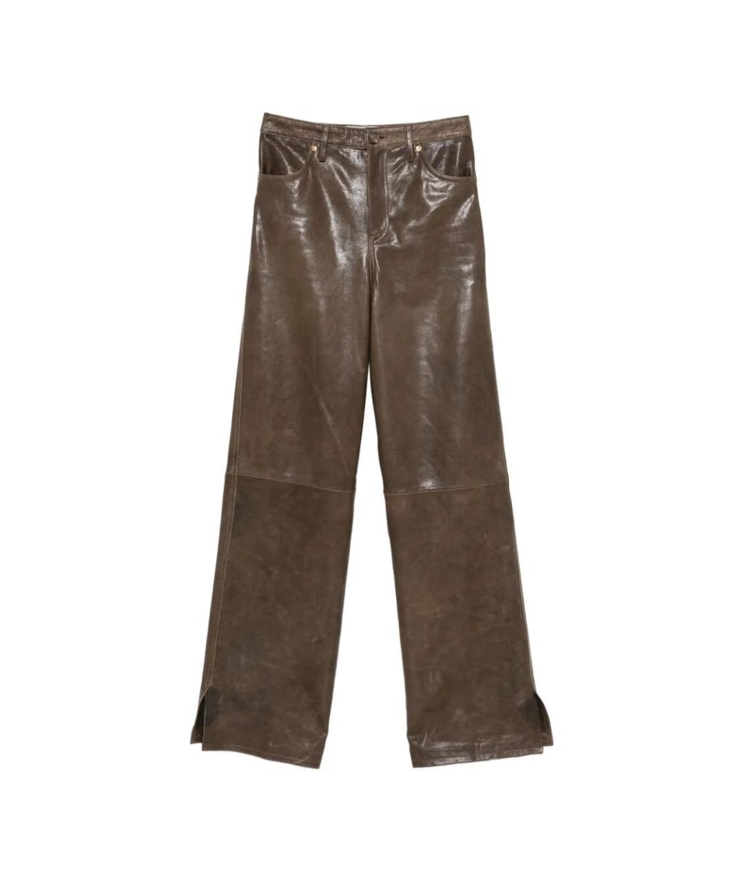 GOLDEN GOOSE Зеленые кожаные прямые брюки, фото 6