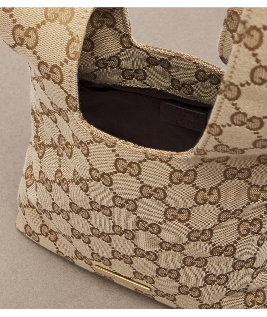 GUCCI Бежевая тканевая сумка с короткими ручками, фото 4