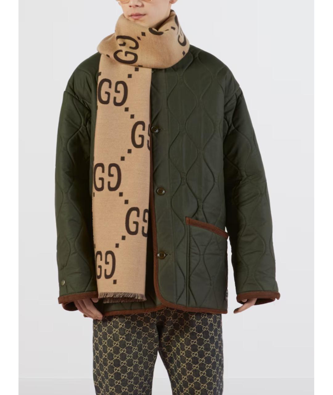 GUCCI Бежевый шерстяной шарф, фото 3