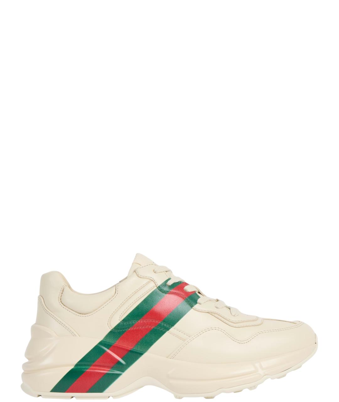 GUCCI Бежевые кожаные кроссовки, фото 2
