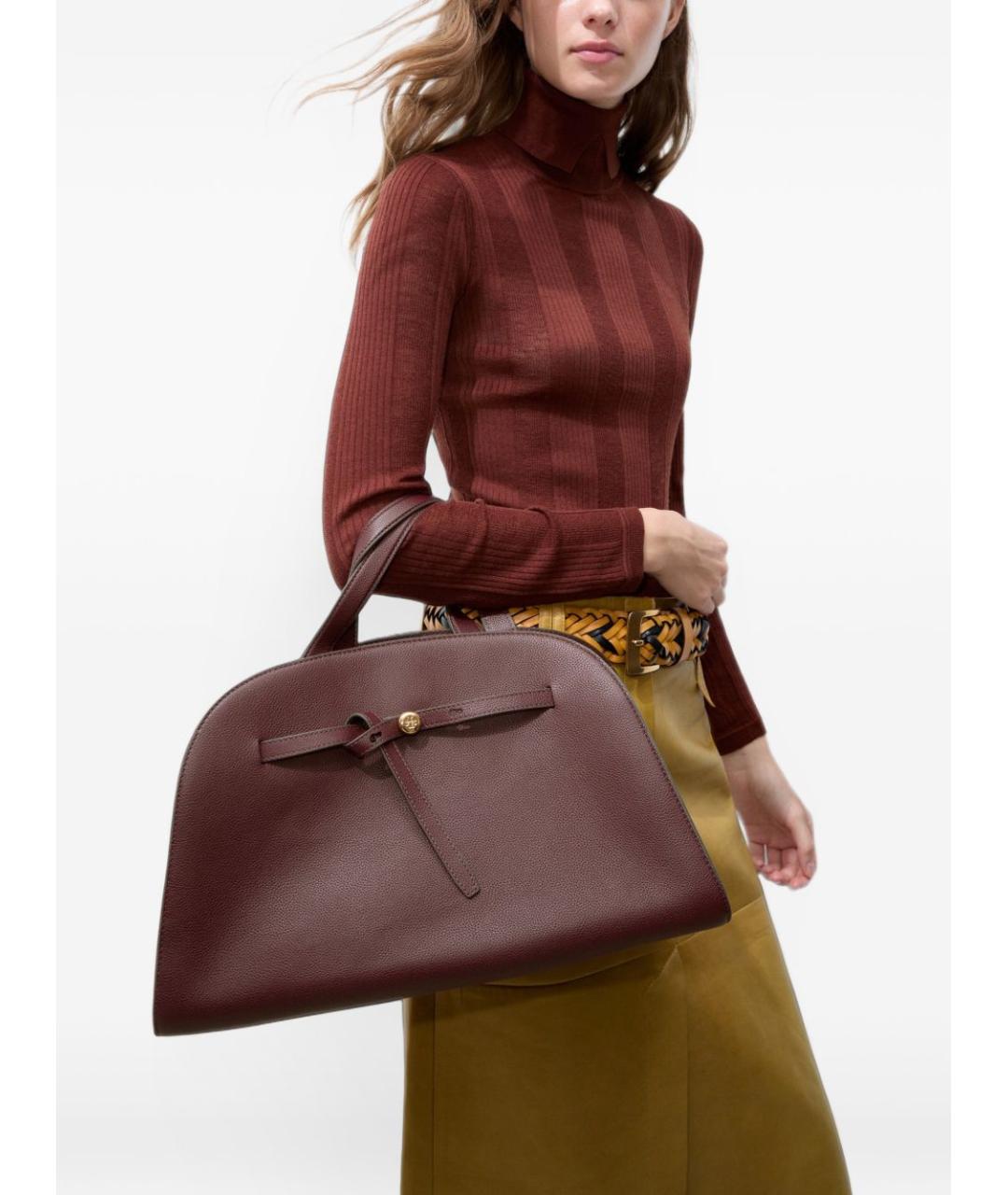TORY BURCH Бордовая кожаная сумка тоут, фото 3