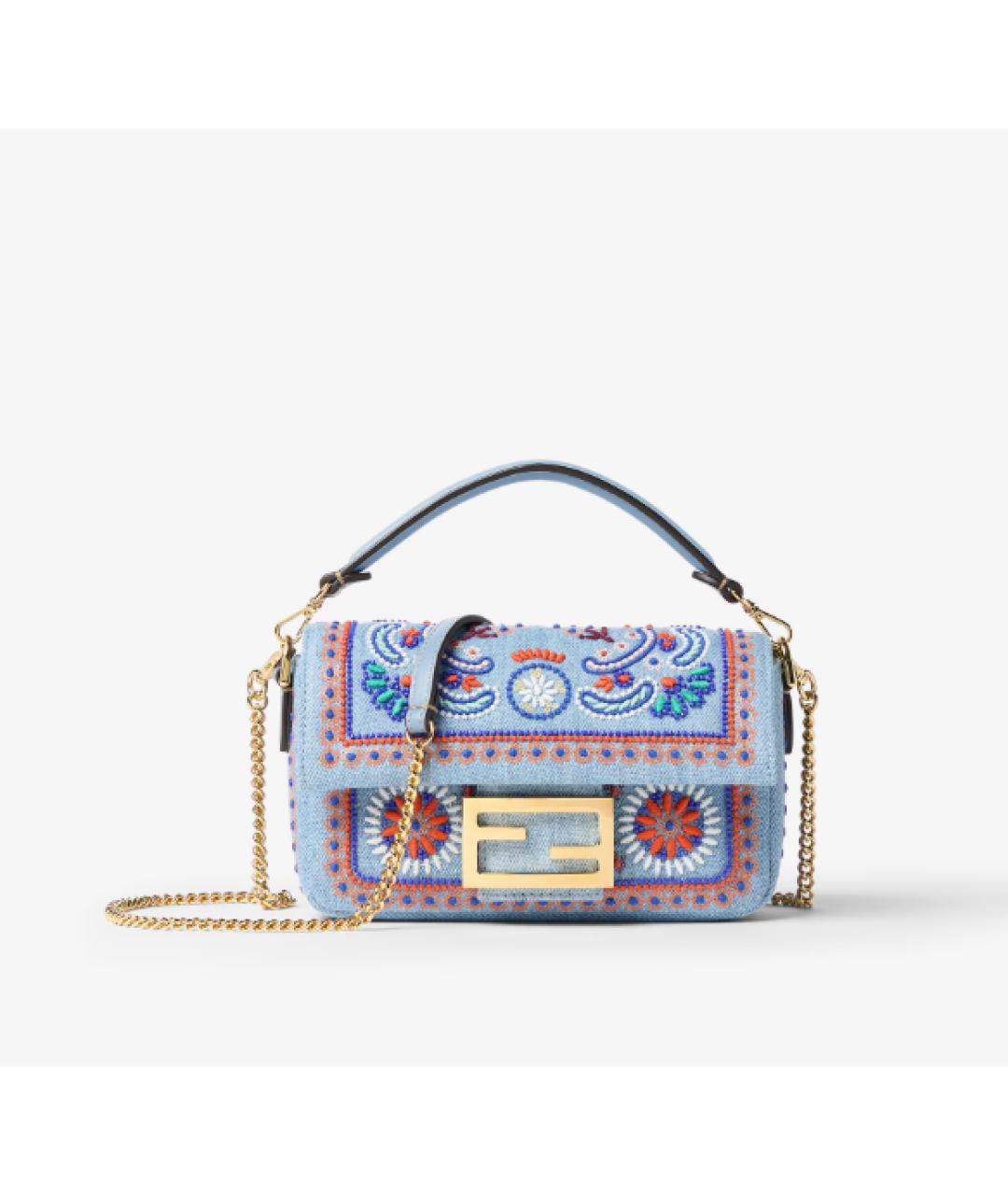 FENDI Голубая деним сумка через плечо, фото 2