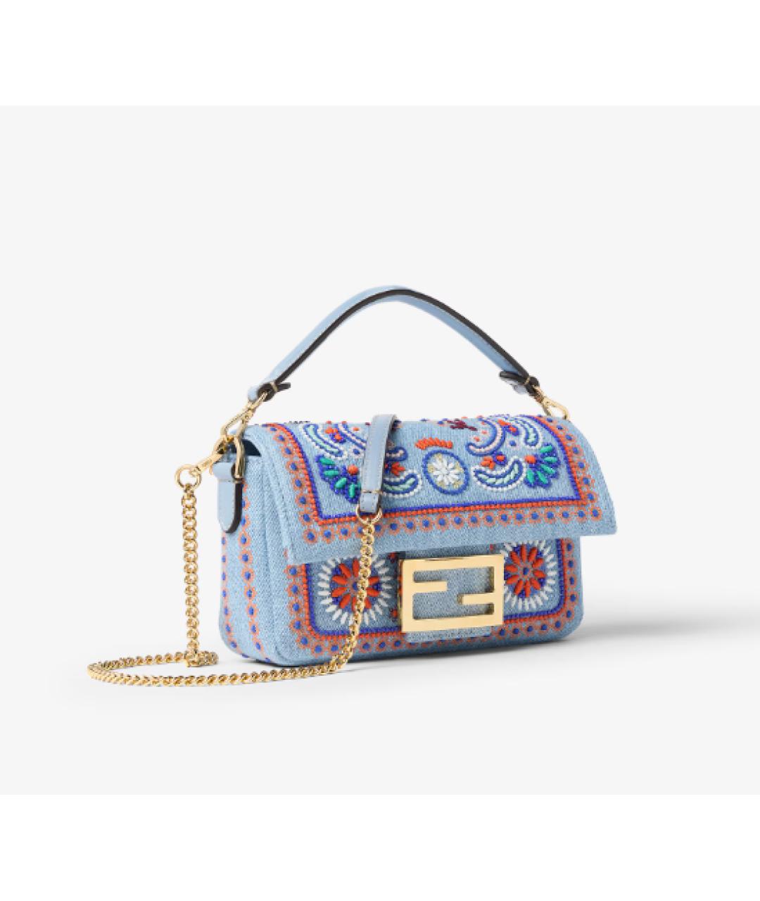 FENDI Голубая деним сумка через плечо, фото 3