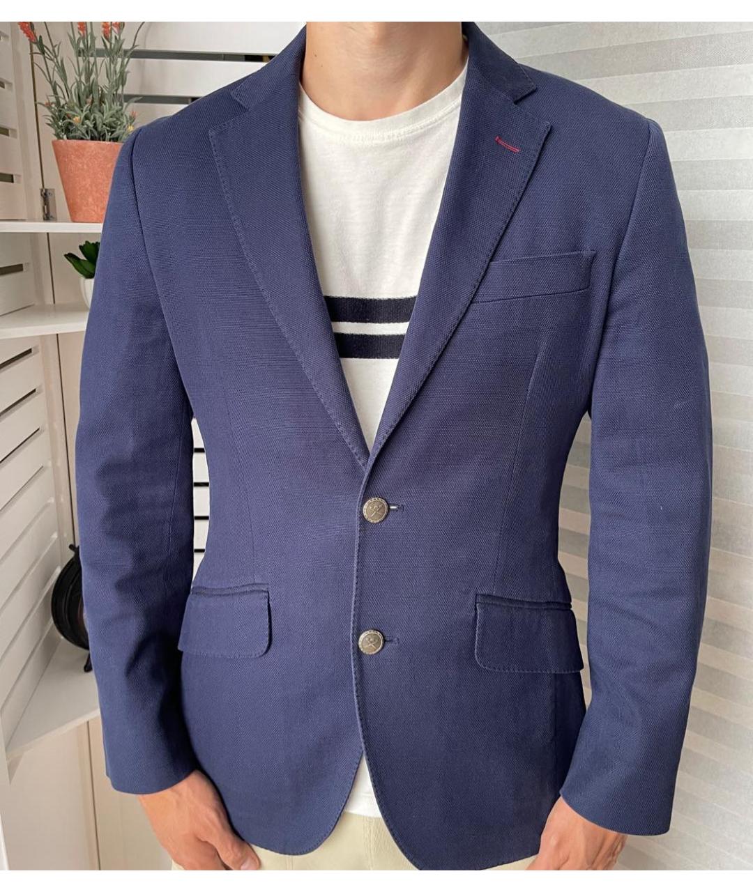 HACKETT Синий хлопко-эластановый пиджак, фото 9