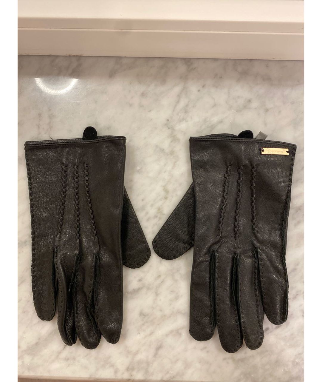 DSQUARED2 Черные кожаные перчатки, фото 5