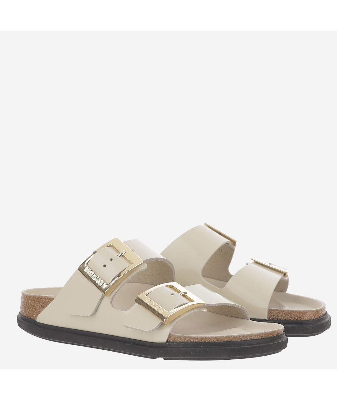 BIRKENSTOCK Бежевые кожаные шлепанцы, фото 3