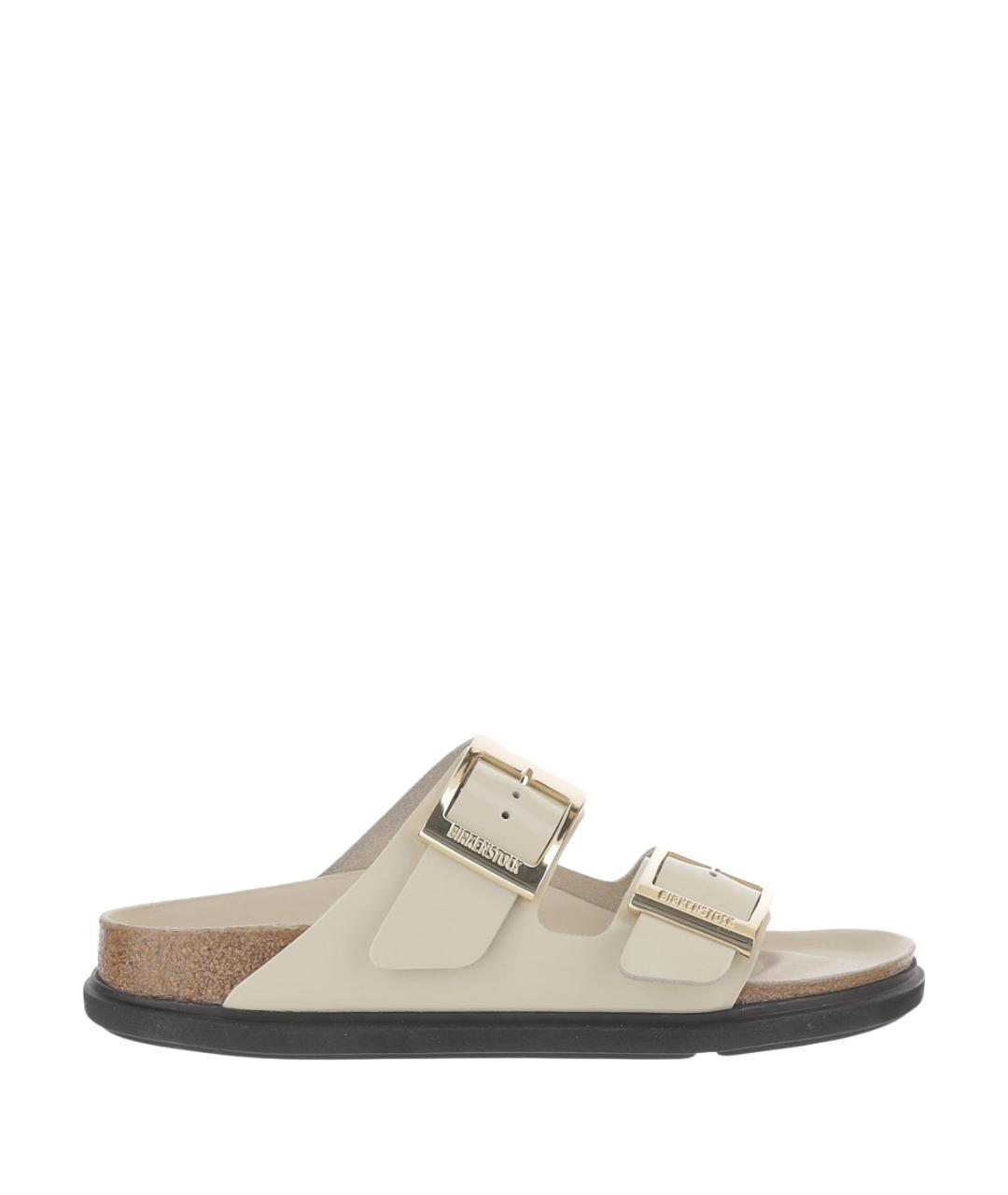 BIRKENSTOCK Бежевые кожаные шлепанцы, фото 1