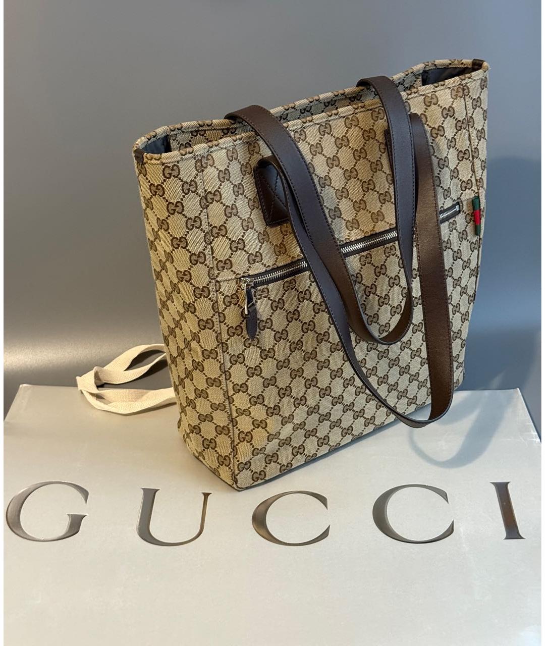 GUCCI Бежевая сумка тоут из канвы, фото 2