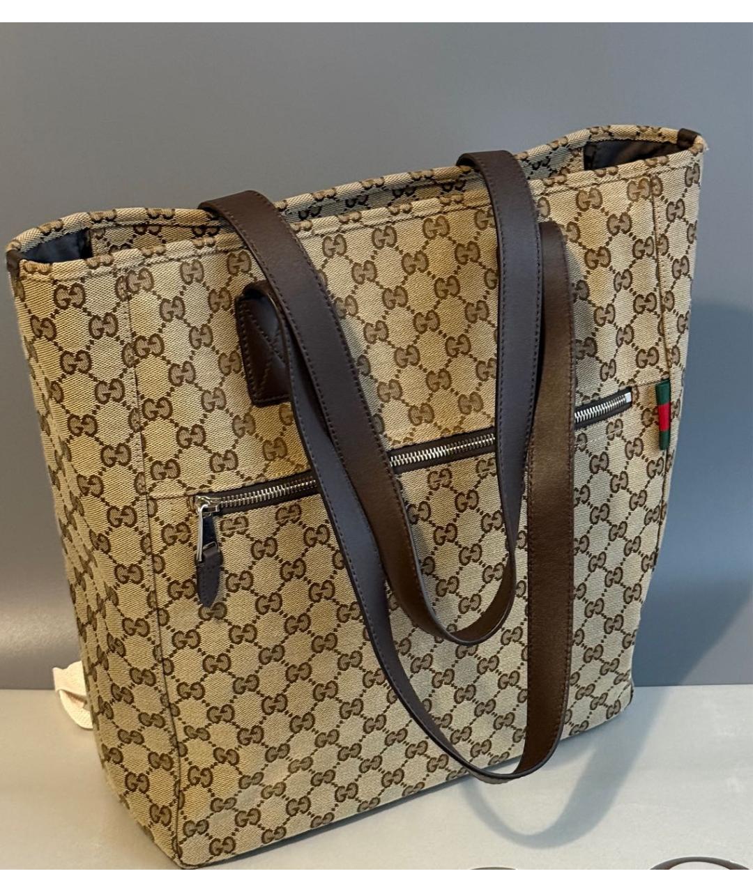 GUCCI Бежевая сумка тоут из канвы, фото 8