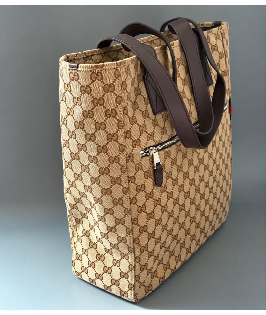 GUCCI Бежевая сумка тоут из канвы, фото 3