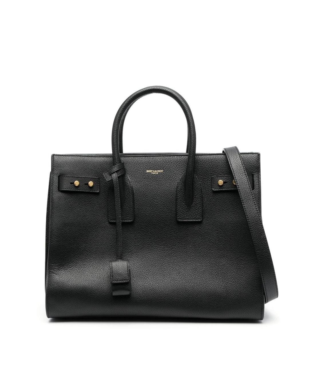 SAINT LAURENT Черная кожаная сумка тоут, фото 1
